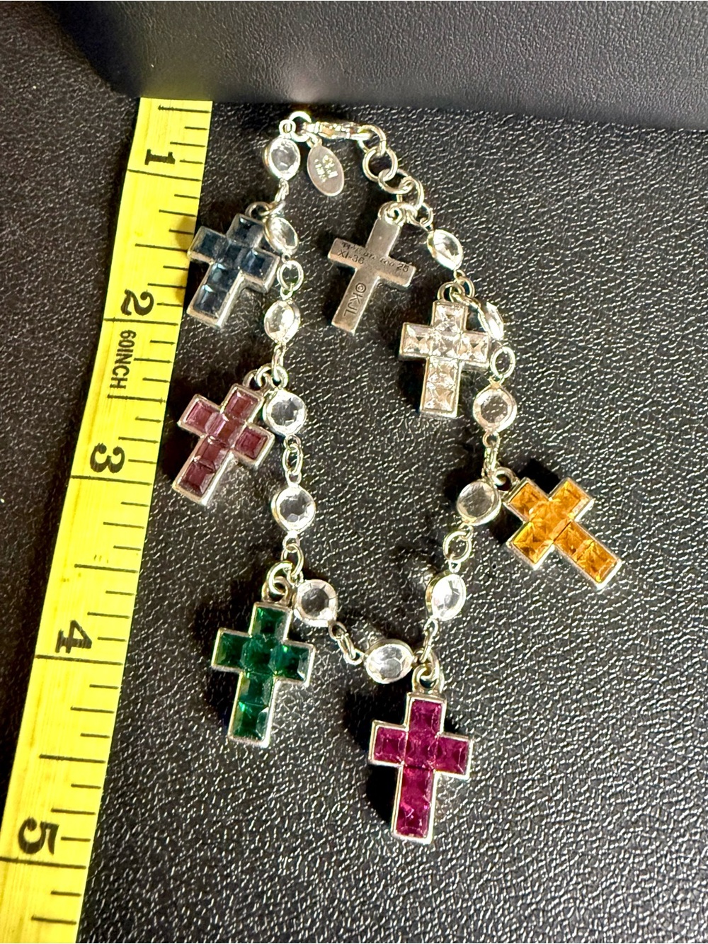 Rare Vintage KJL Duchess Marriage Cross Rhinestone Charm Bracelet